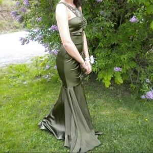Elegant Olive Green Evening Gown